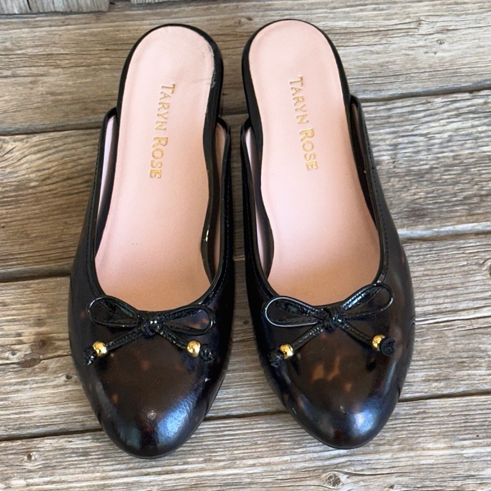 Taryn Rose Tortoise Mules with Bow Accent